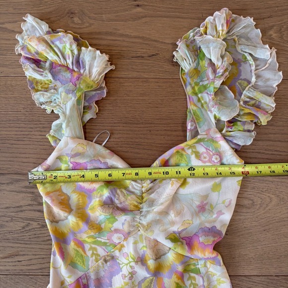 Hartnell Maxi Dress Floral Ruffle Flutter Sleeve V Neck Gown S M Silk - Picture 8 of 14